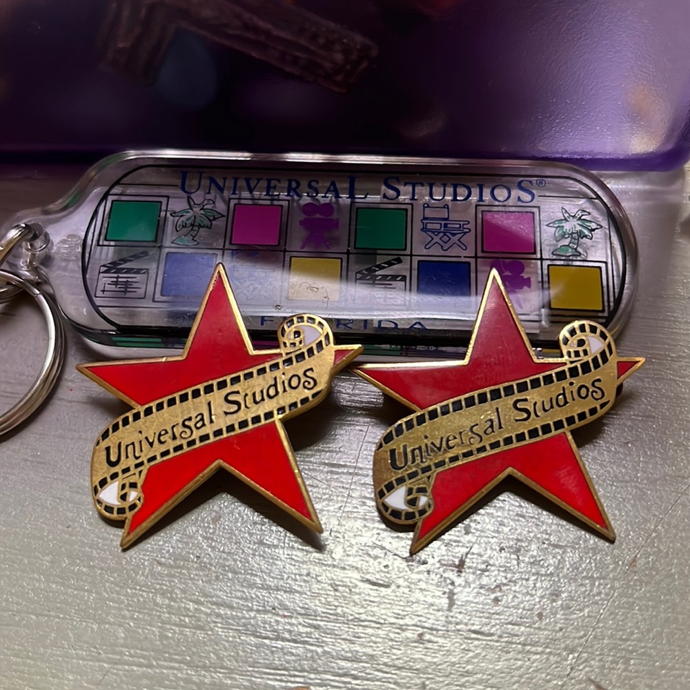 90s Universal Studios pins and keychain